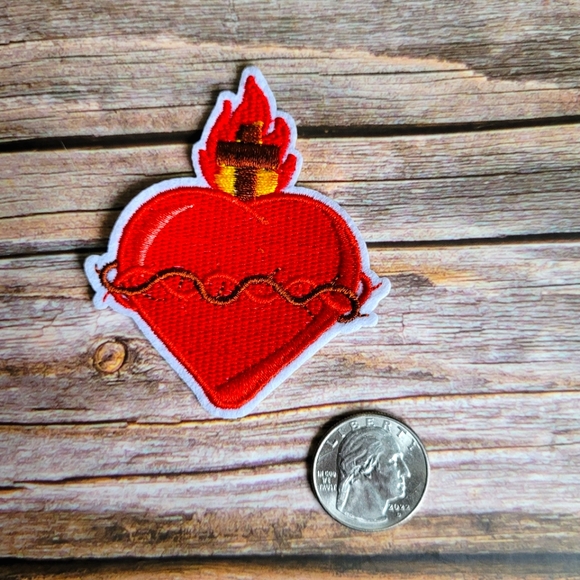Sacred Heart Christian Catholic Jesus God 90'S Embroidered Iron on Patch - Picture 2 of 2